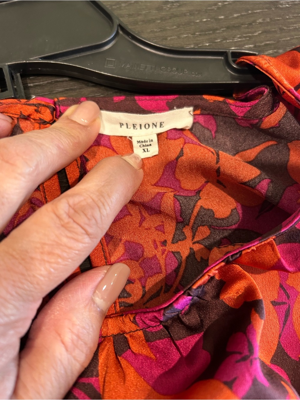 Pleione Bright Floral V-Neck Blouse in Orange and Pink